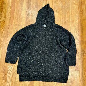 Margaret O'Leary Handknit Men size XL Sweater Wool/Mohair Black speckled w Hood